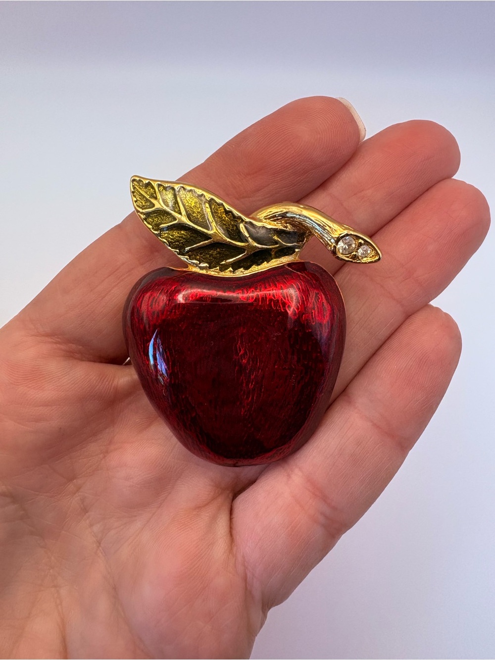 Gold Leaf Red Apple Brooch Pin - Women Jewelry